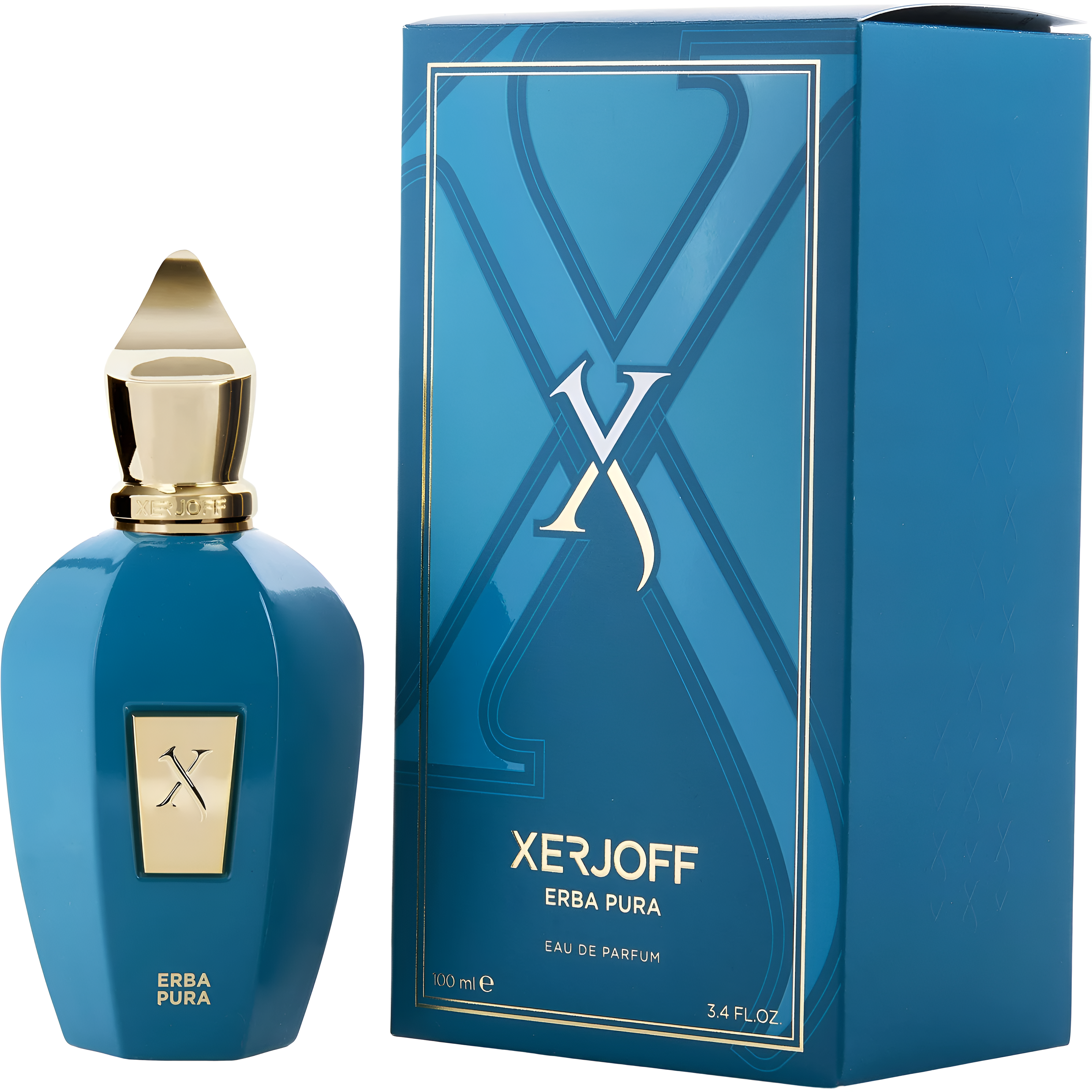 Xerjoff Erba Pura Eau de Parfum tester spray, 3.4 oz (100ml), shown in a clear glass bottle with a black cap.