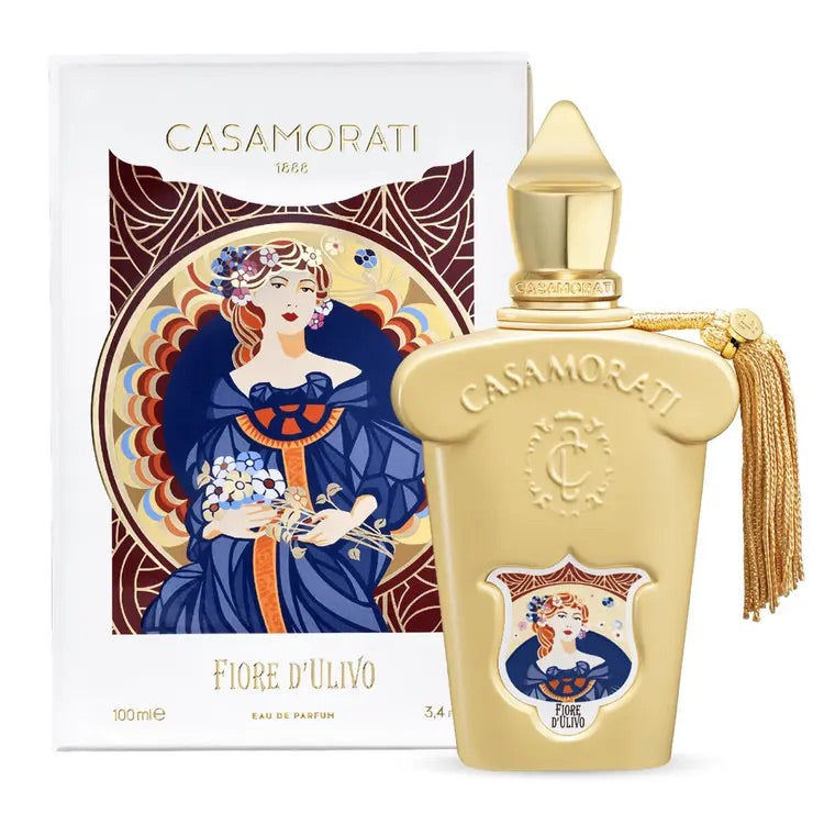 Xerjoff Fiore d’Ulivo Eau de Parfum spray in 3.4 oz bottle, showcasing elegant packaging and fragrance details.