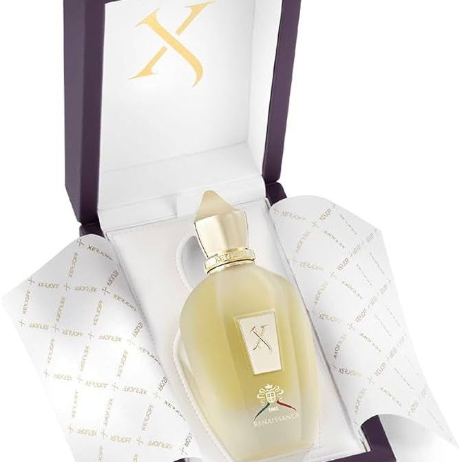 Xerjoff Renaissance Eau de Parfum spray, 3.4 oz (100ml), elegant glass bottle with floral and woody notes, luxury fragrance.