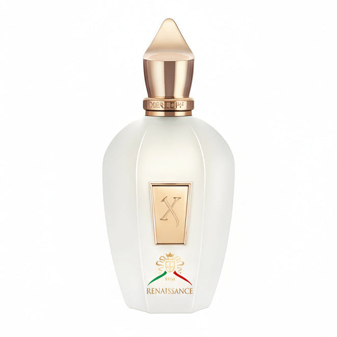 Xerjoff Renaissance Eau de Parfum spray bottle, 3.4 oz (100ml), elegant fragrance bottle with a sleek design.